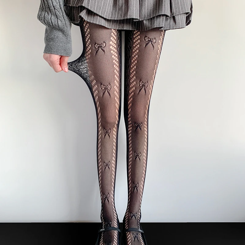 Women's butterfly lace mesh high-waisted sheer patterned tights, elastic stockings, suitable for spring party outfits