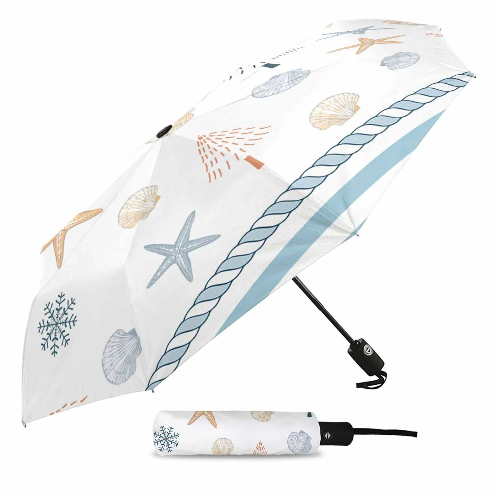 Starfish Snowflakes Christmas Fully-automatic Umbrella for Outdoor Kids Adults Printed Umbrella Foldable Eight Strand Umbrella