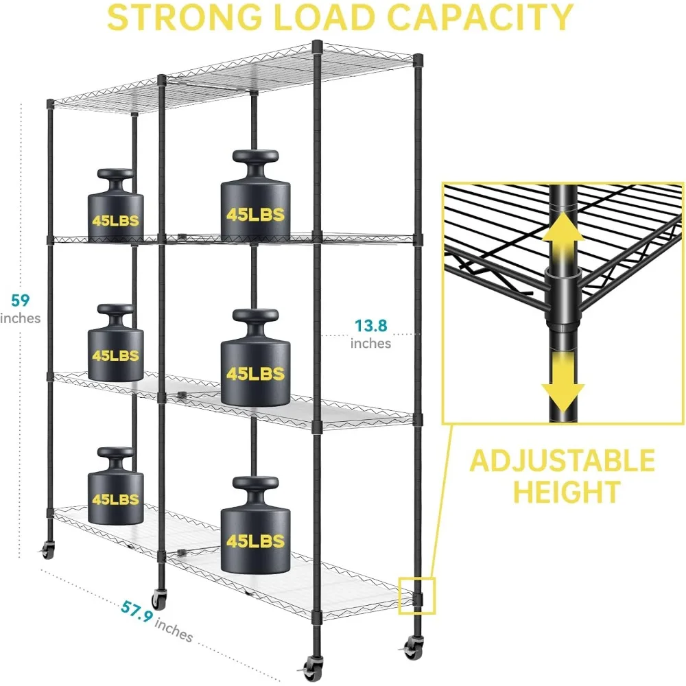 Plant Shelf with Grow Light, 4-Tier Large Grow Light Shelf with Wheels , Stainless Steel, 12-Pack 288W T8 Full Spectrum Grow