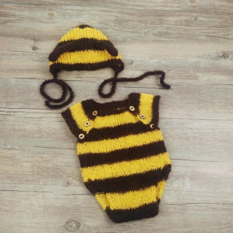 Cute Bee Costume for Newborn Baby Photography Props Baby Boy Girls Bee Costume  Crochet Baby Photo Prop H055