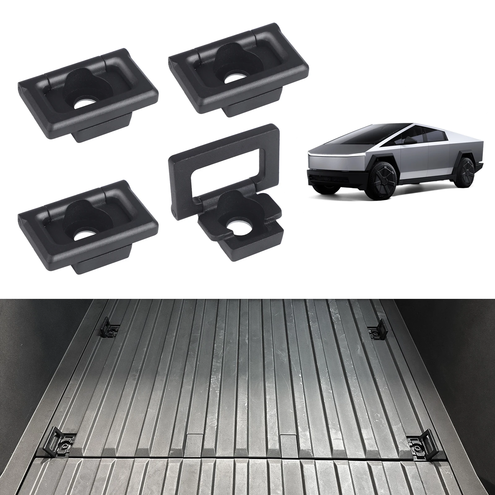 4PCS Ring D-Ring Black Zinc Alloy Truck Bed Hooks For Tesla Cybertruck 2023 2024 2025 4-Pack Cargo Accessories Tie Down Anchors