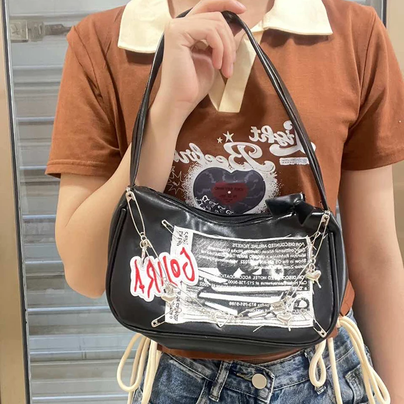 HAEX Y2K Women Handbag 2023 Trend Original Punk Ladies PU Underarm Shoulder Bags Fashion High Street Subculture Bolsas De Mujer