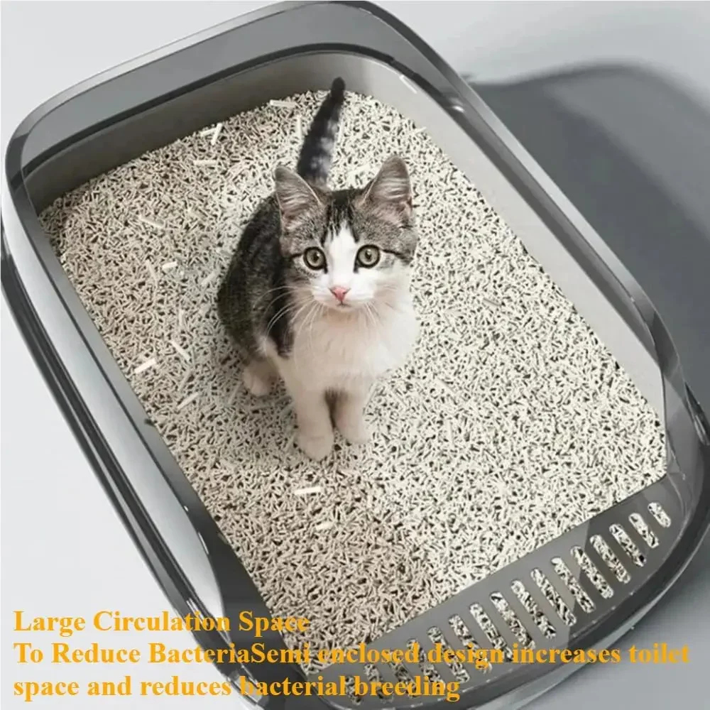 P Halbgeschlossene Katzentoilette, spritzwassergeschützte Kätzchentoilette, Haustier-Reinigungsbecken mit hohen Seitenwänden für den Innenbereich – Detail 6