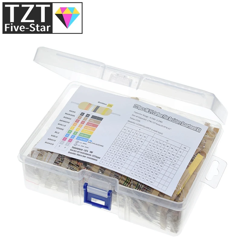 

1220PCS/Lot 1W 5% 122Values 0.33-2.2M Ohm Carbon Film Resistor Assorted Kit Set