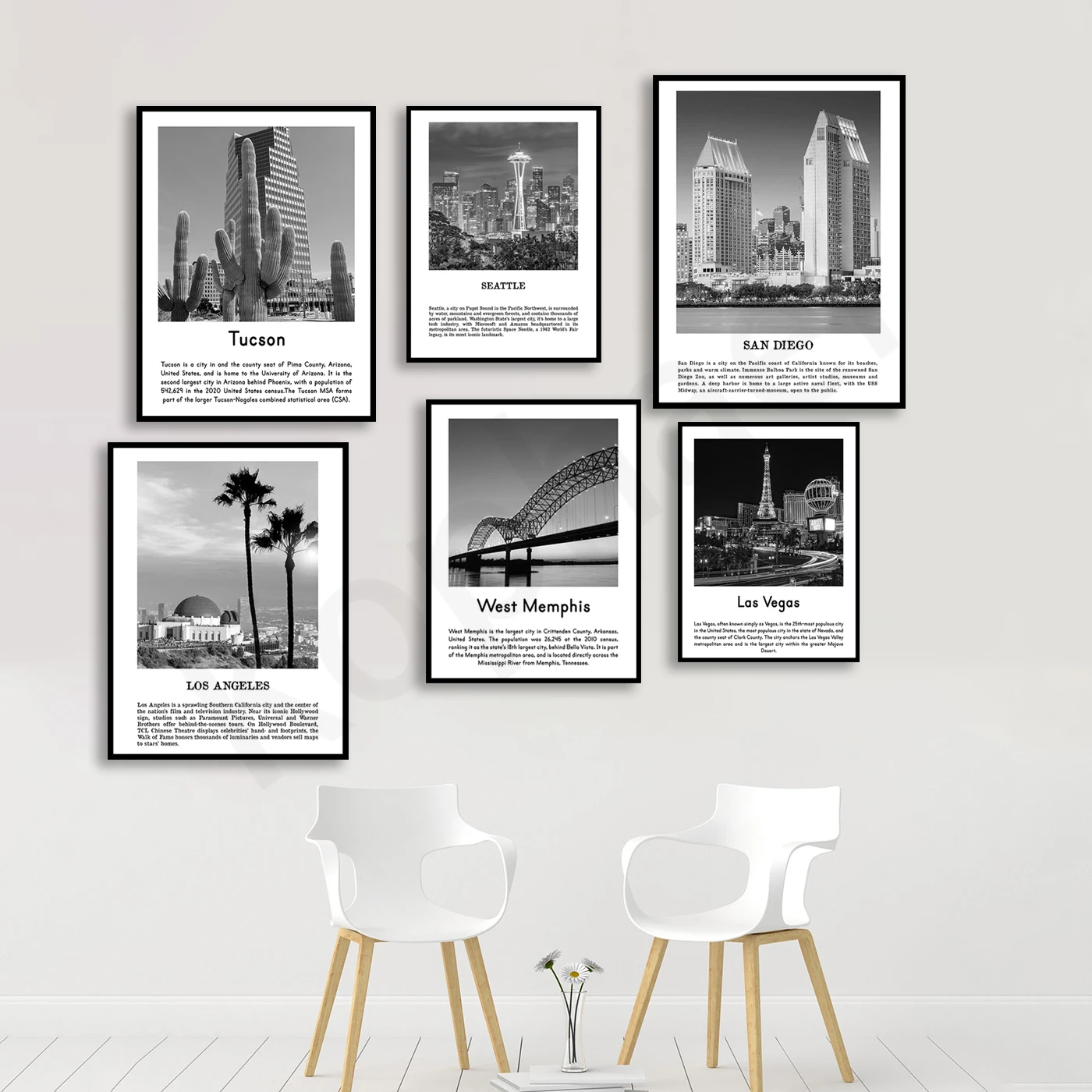 Las Vegas West Memphis Los Angeles Seattle San Diego Tucson. City Travel Landscape Poster