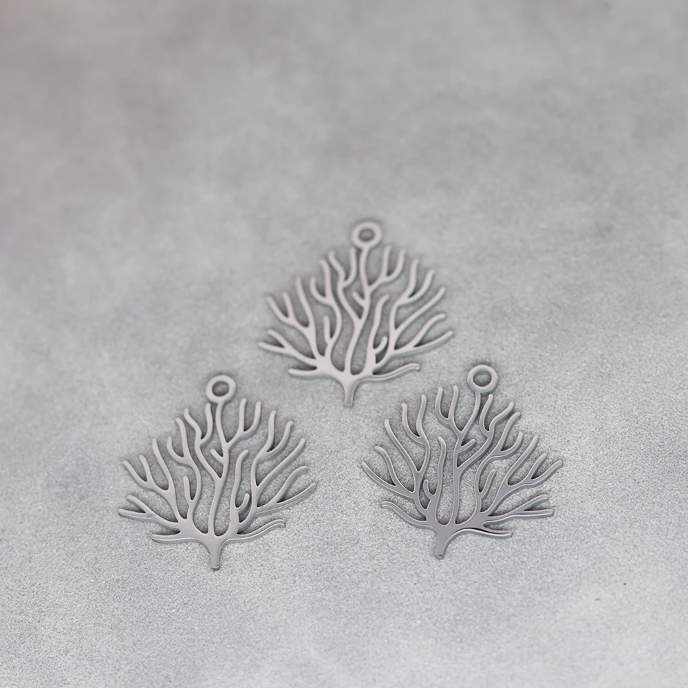 3Pcs/lot Sea Ocean Coral Stainless Steel Pendant Charm For Jewelry Making DIY Trendy Earrings Necklace Keychain Bulk Supplies