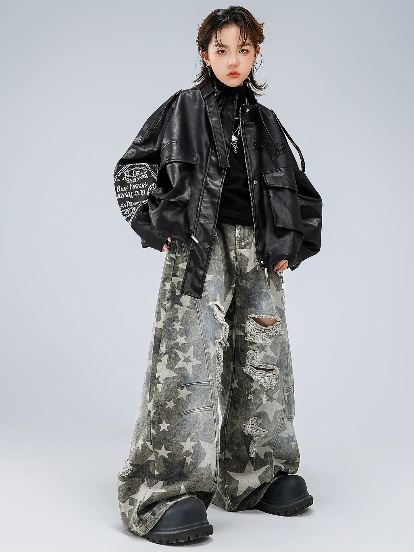 2025 Ballroom Hip Hop Danskostuums Voor Meisjes Zwarte Jasje Losse Broek Streetwear Jongens Jazzdans Stadium Kleding DQS 21193