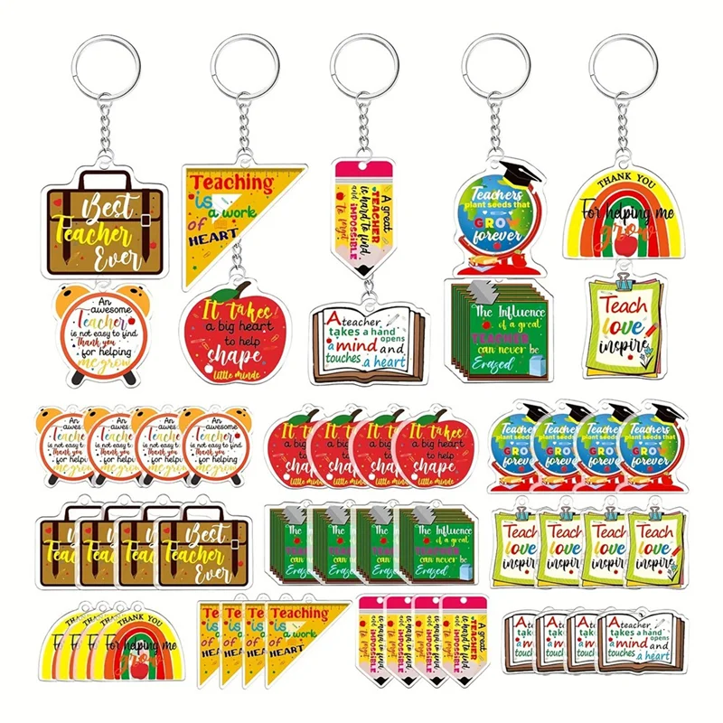 

A13E-50Pcs Bulk Metal Keychain Set–Pencil Book Shaped Teacher Appreciation For GRADUATION Gift Key Chains