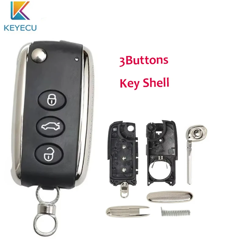 KEYECU Flip Folding Smart Remote Key Shell Case Fob for Bentley Mulsanne Hurtling GT Flying Spur Continental Fob 3Buttons