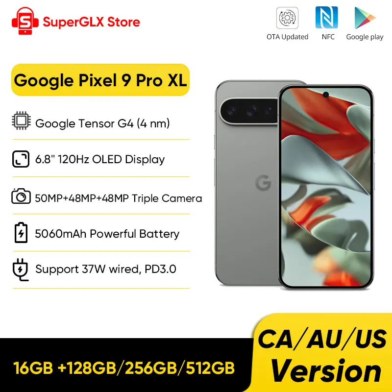 

2024 Новый смартфон Google Pixel 9 Pro XL Google Tensor G4 Android 14 6,8 дюйма Actua Display 5060 мАч Аккумулятор 50 МП Тройные камеры NFC