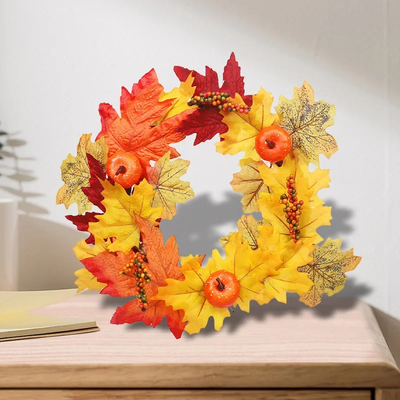 Decorative wreath autumn harvest festival pumpkin maple leaf wall pendant