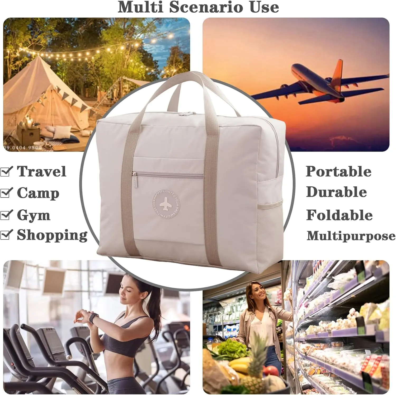 Portable Large Capacity Travel Bag Foldable Airplane Bags Lightweight Short Trip Carry On Bag Sports Gym Luggage Tote Weekender