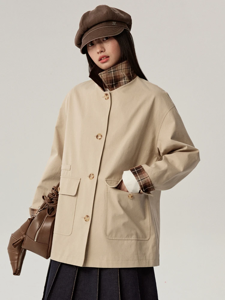 

nt Vintage Color Blo Collar Windbreaker Jaet Mid-Length Outerwear Cotton 00% Commute Sle Regular Sve Long Coat
