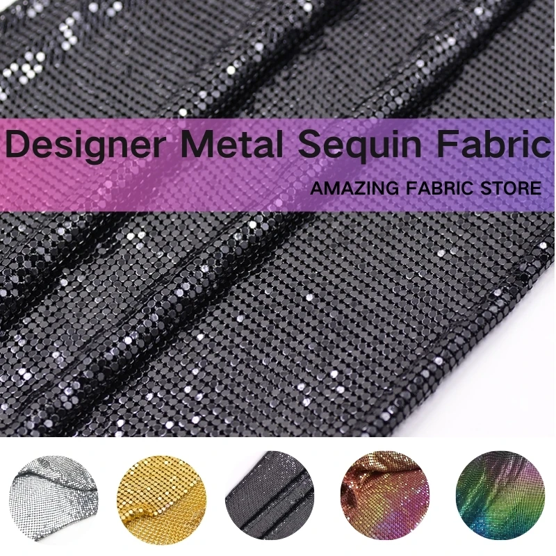 3mm Shiny Black Metallic Cloth for Chainmail Clothes Sewing Party Evening Dress Designer Fabric Metal Sequin Mesh Fabric