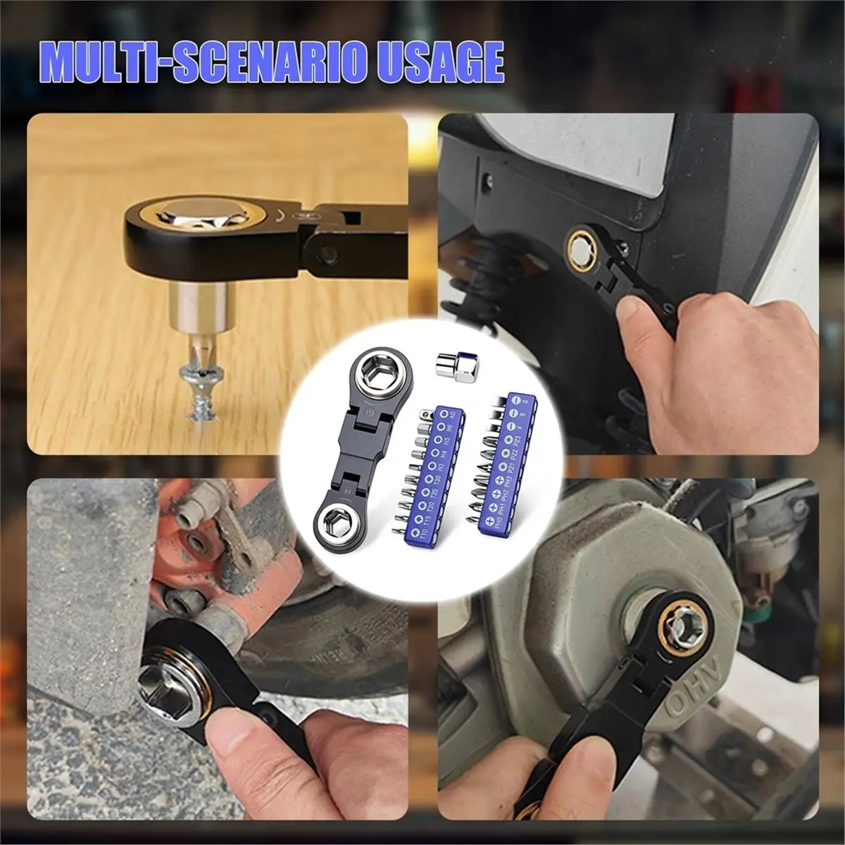 26in1 Right Angle Screwdriver Set Ratcheting 90 Degree Screwdriver Pocket Low Profile Ratchet Wrench Bit Socket Set