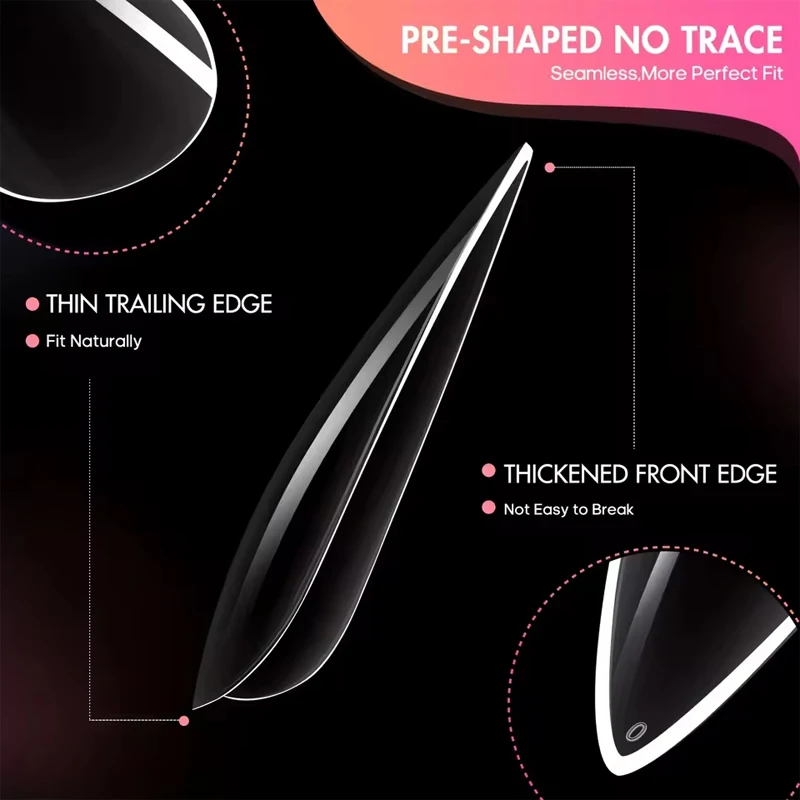 240Pcs Long Soft Gel Nail Tips Clear Full Cover Almond Press on Nail Acrylic Almond Shaped Nails Tips for Nail Salon Extensions