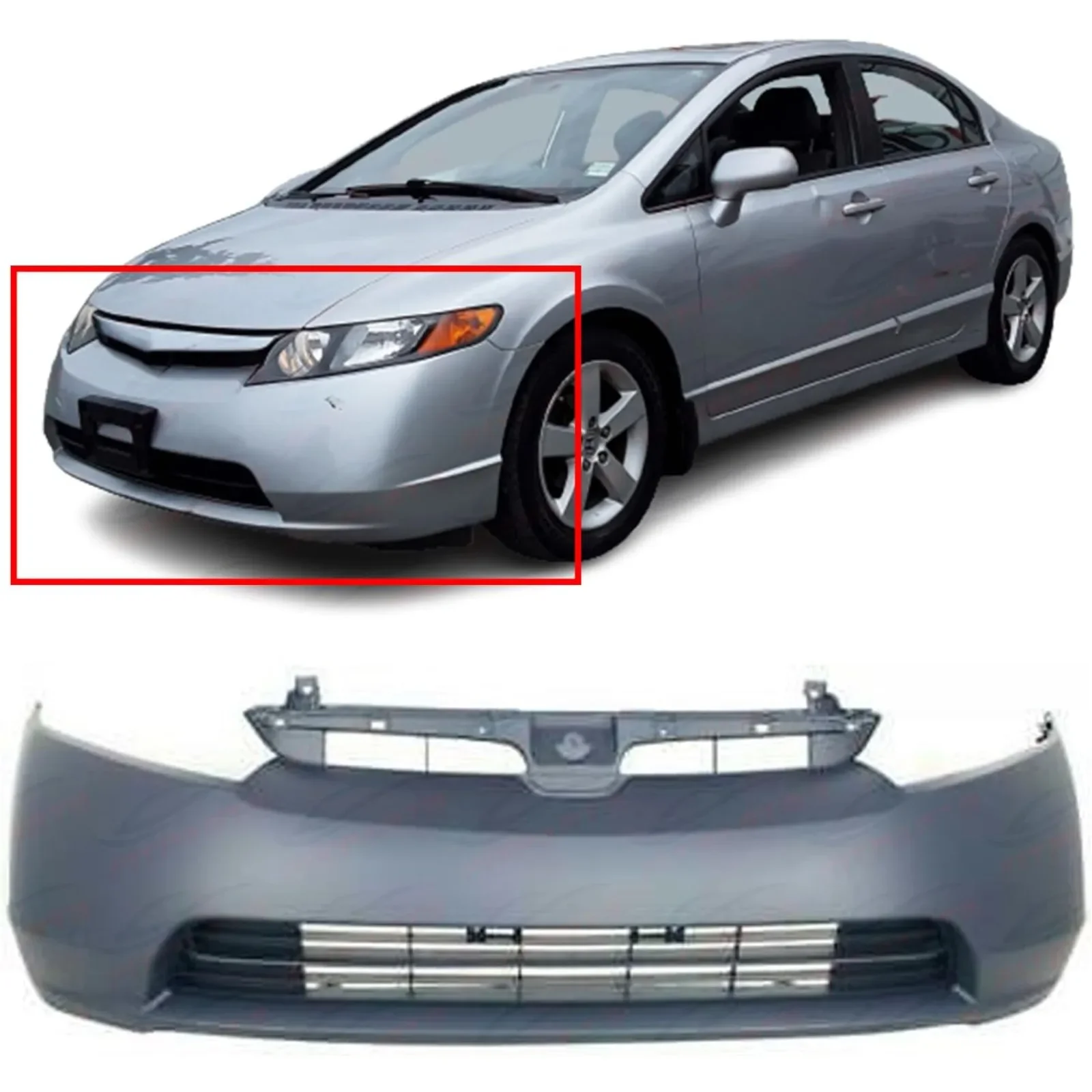 US  Compatible with Front Bumper Cover 2006-2008 Honda Civic DX EX-L GX Hybrid LX EXS LXS 1.8. New, Primed and Ready for Paint