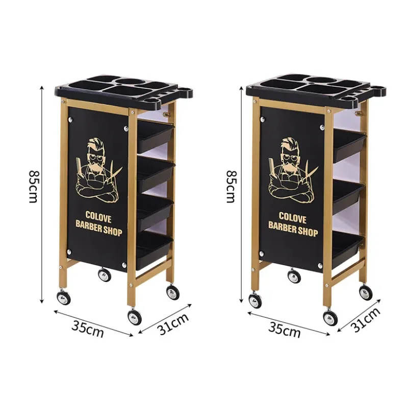 Vintage Iron Trolley Hair Salon Auxiliary Cart Multi-layer Partition Rolling Cart Mobile Pulley Rust-proof Barber Shop Trolley