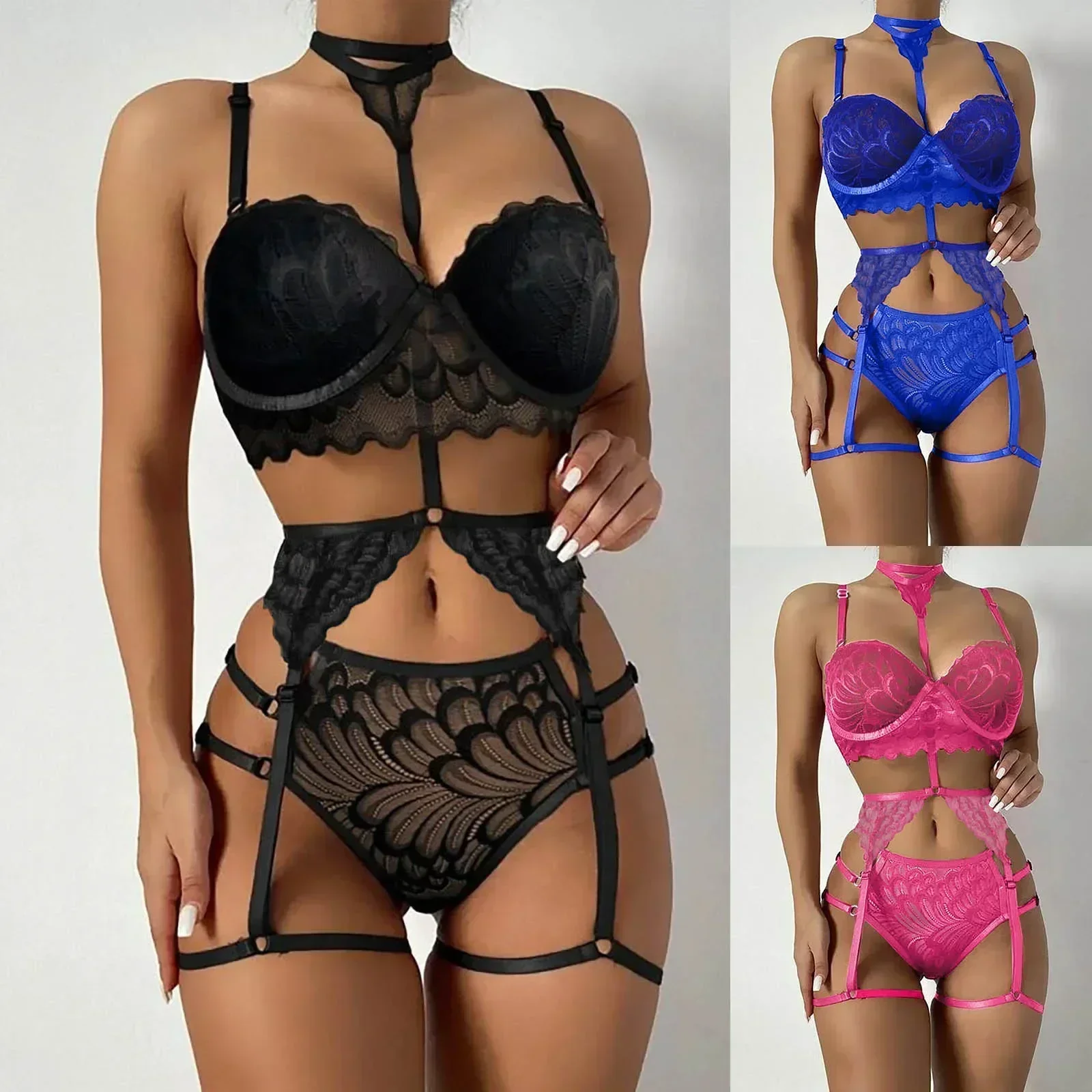 Sexy Embroidery Lace Lingerie Set Hot Sexy Porno Sleepwear Steel Ring Temptation Pajamas Fashion Appeal Seduction Costume