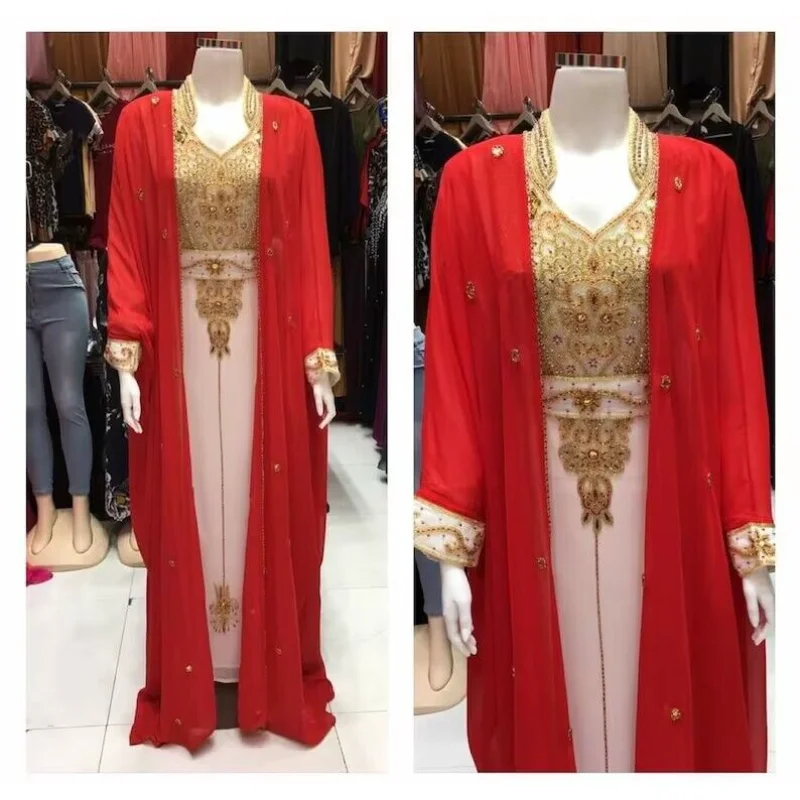 Eid Moroccan Kaftan Farasha Georgette Jilbab Dress European and American Fashion Trends