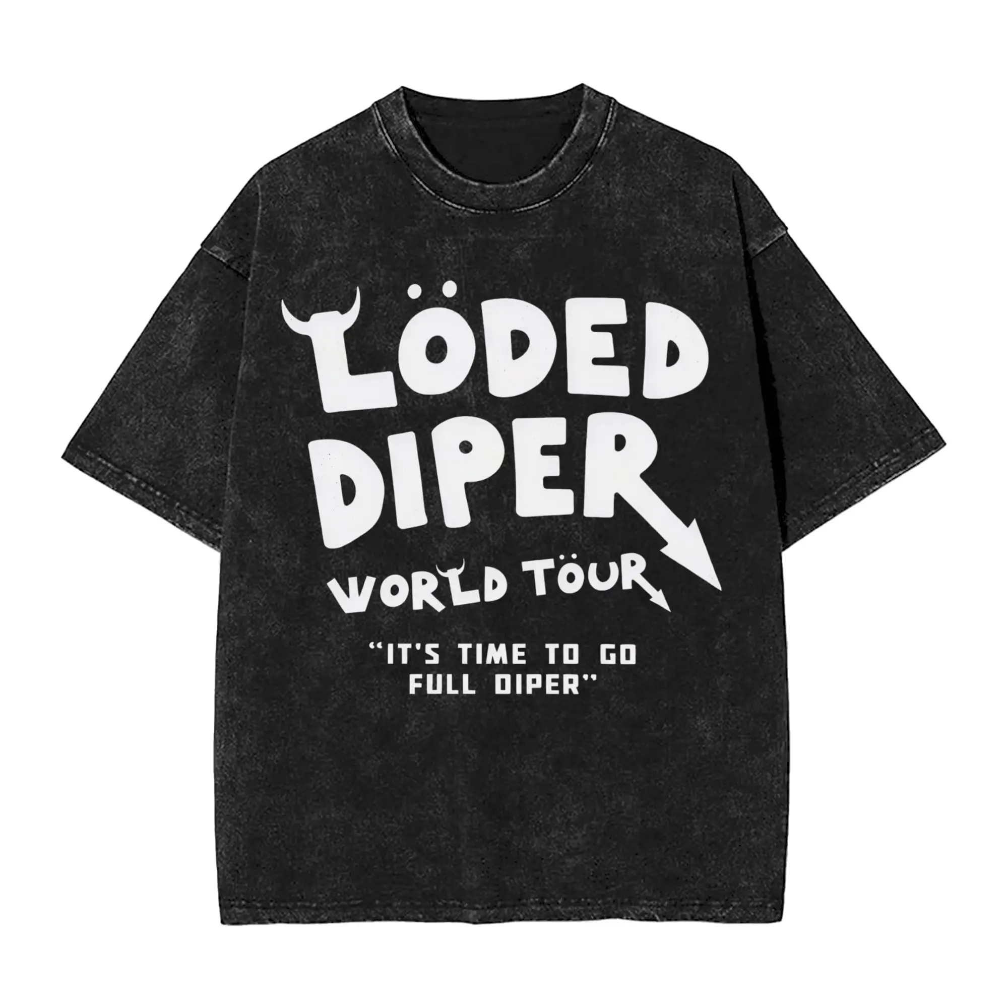 Loded Diper World Tour Washed T-Shirt Men  Vintage Cotton T Shirts Beach O-Neck Hip Hop Tee Shirt Design Plus Size Clothes