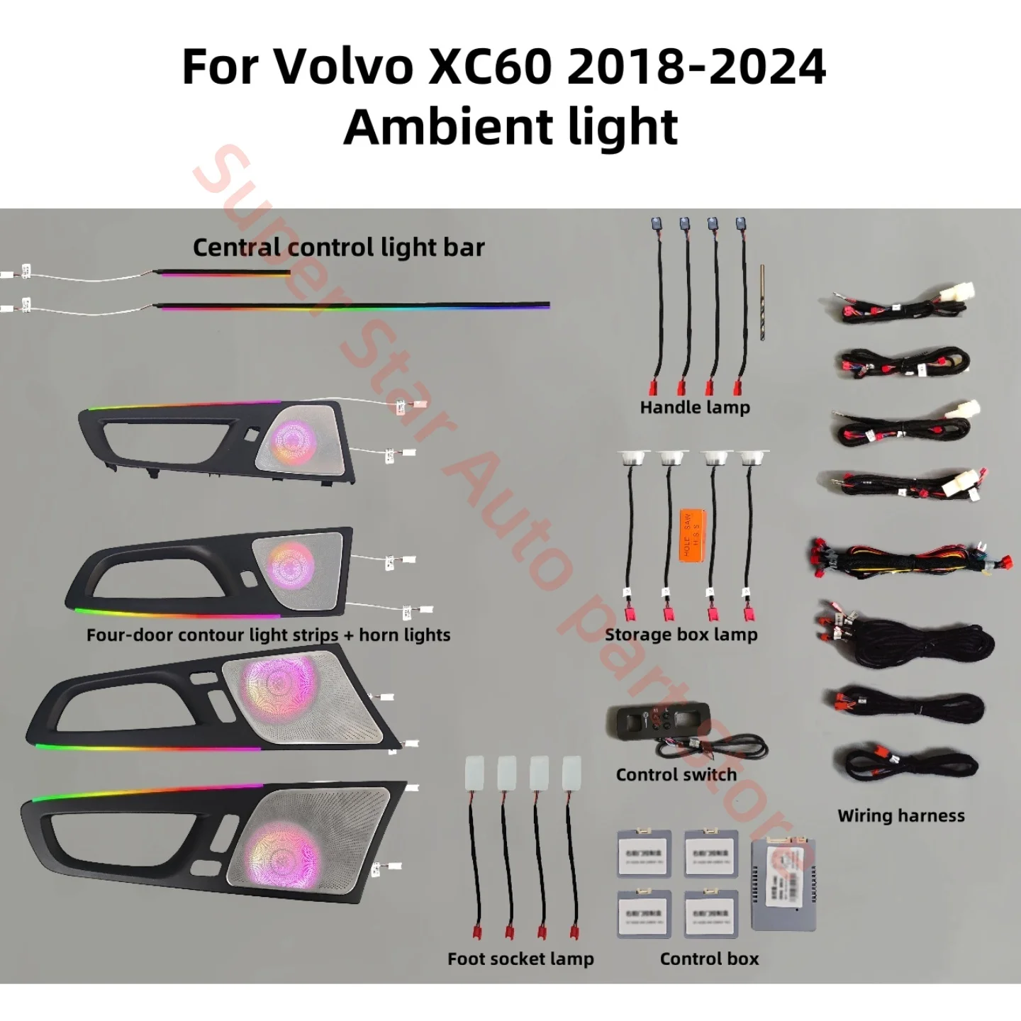 

Для Volvo XC60 2020-2024 светодиодная атмосферная лампа, модернизация внутреннего освещения автомобиля, автомобильные аксессуары, декоративная панель, окружающее освещение