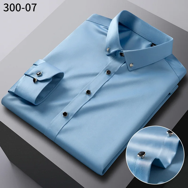 New Men's Silk Shirts Long Sleeve Drill Button Solid Color Silky Business Formal Social No Iron and Wrinkle Soft Fashion Clothes