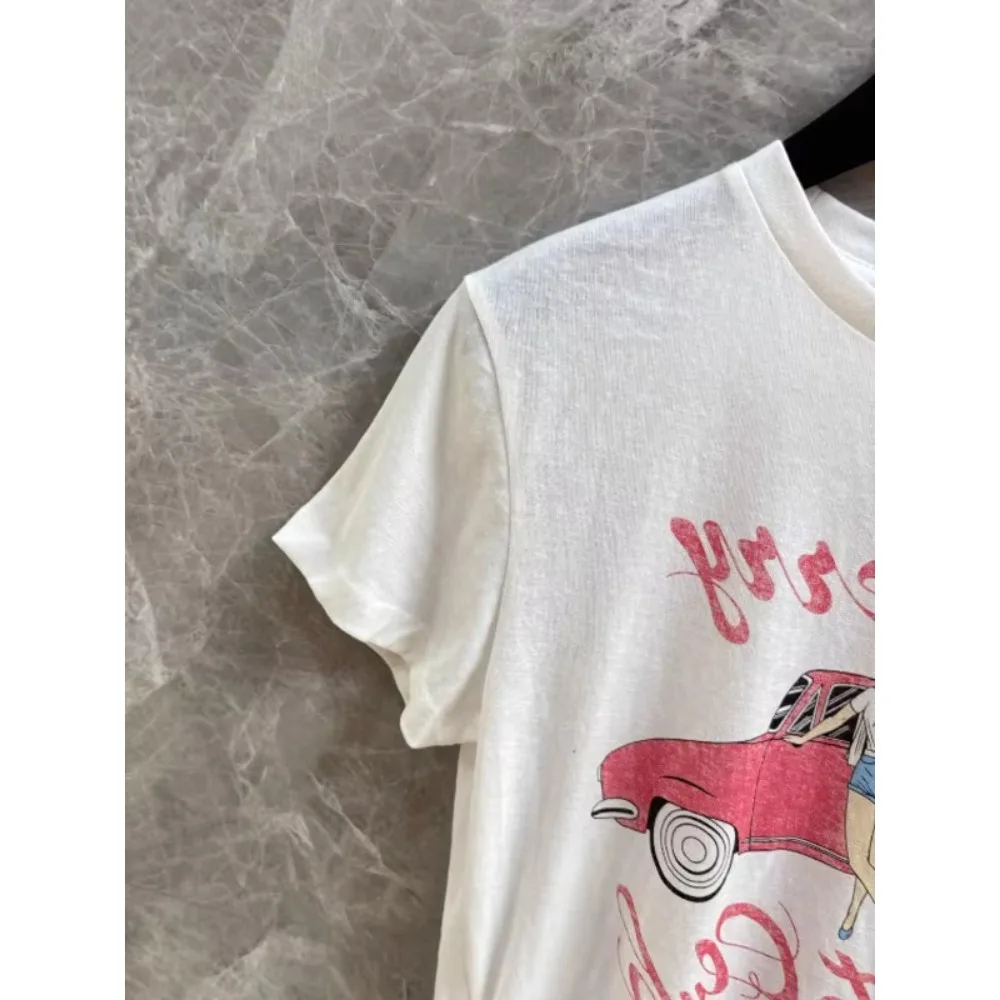 Loose Women's T-irt Ort Sve White Lazy Sle American Retro New Arrival Summer 2025 Sweet Sle Plus Size Inner Wear