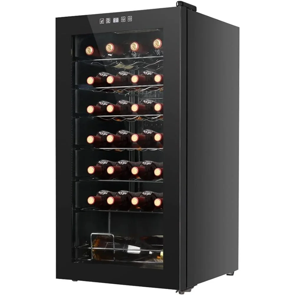 Wine Refrigerator W/Adjustable Temperature, Freestanding Compact 28 Bottle Wine Fridge with Digital Control & Removable Shelves