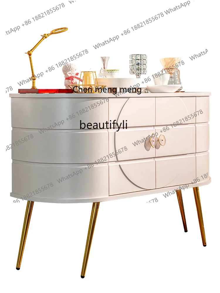 X French Solid Wood Semicircle Entrance Cabinet Home Storage Cabinet I Flower Shop Curio Cabinet Corridor Aisle Console Table