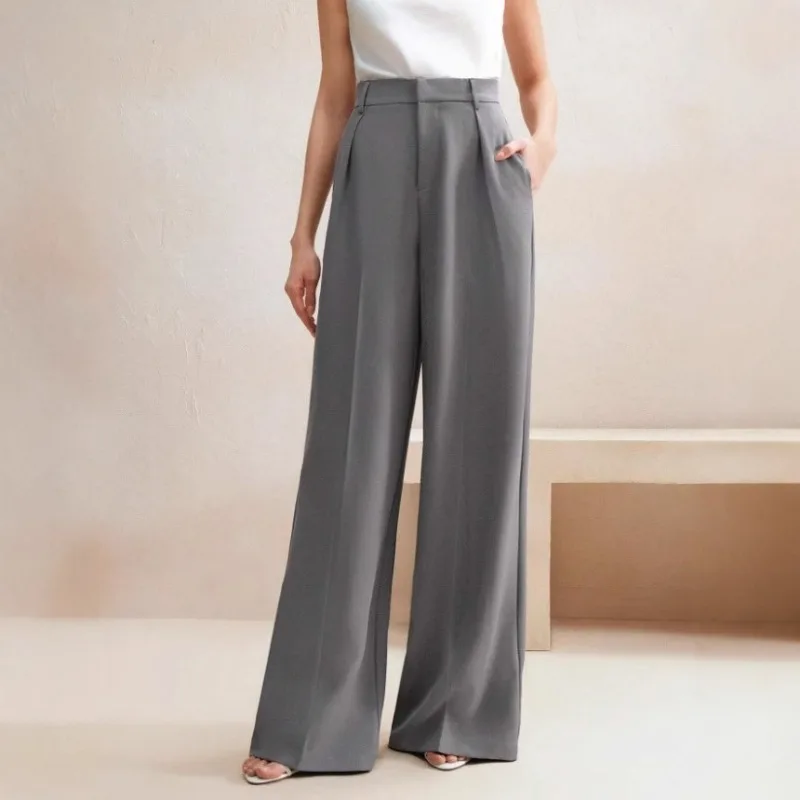 spring summer new solid color  women's clothing thin casual drape trousers loose high-waisted straight-leg wide-leg trousers