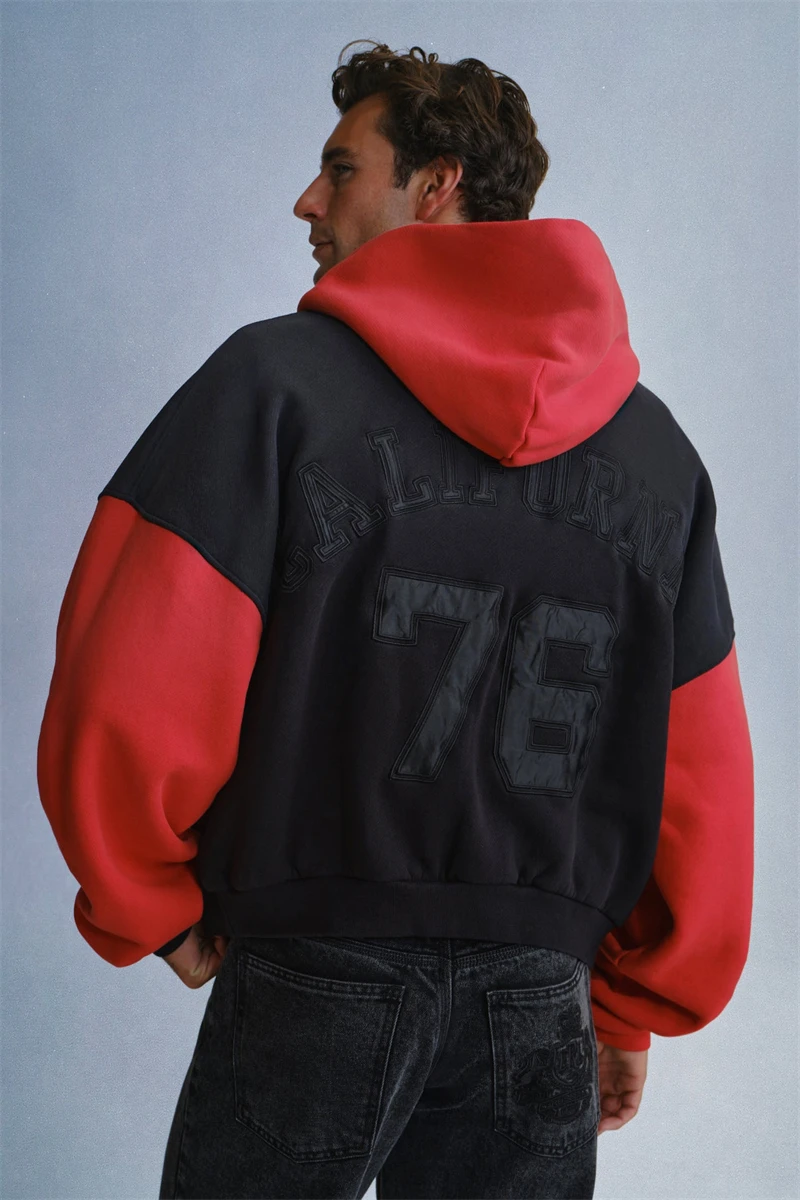 New ERL Fleece Zipper Washed Vintage Hoodie American Baseball Style Embroidered Letters Numbers High Street Casual Loose Sports