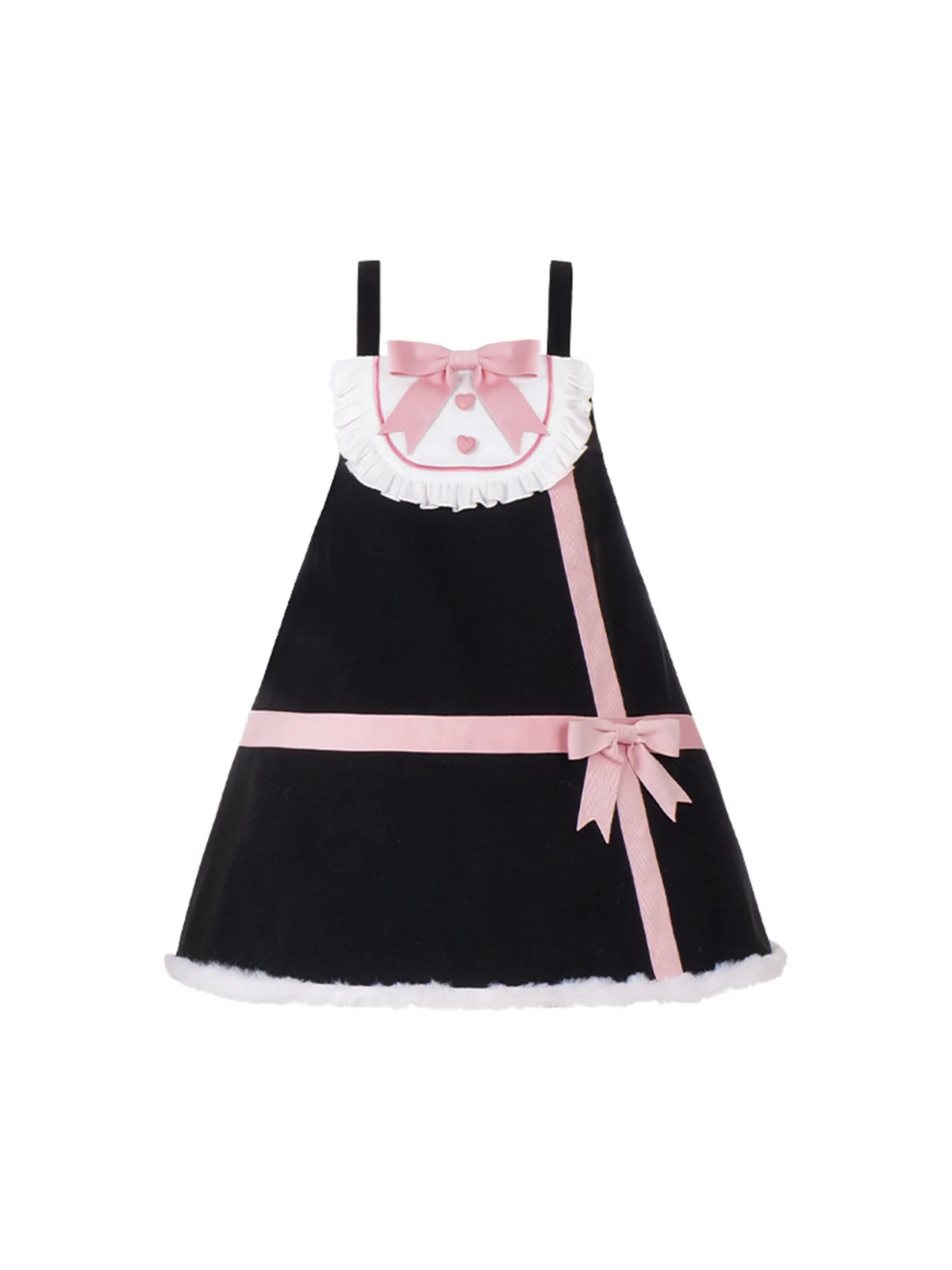 Japanese Sweet Style Lolita Cosplay Kawaii Girls Jsk Suit  Winter Warm Fluffy Love Button Apron Ribbon  Bowknot  Cute Suit