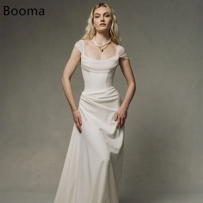 

Booma Simple Mermaid Off-The-Shoulder Pleat Wedding Dresses Long Sleeveless Satin Elegant Brides Gown Custom Made 2025