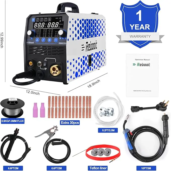 250Amp 6 in 1 Gas/Gasless Flux Core MIG/Stick/Lift TIG/Spot welding/Spool Gun 120V/240V Aluminum Multi Process Welding