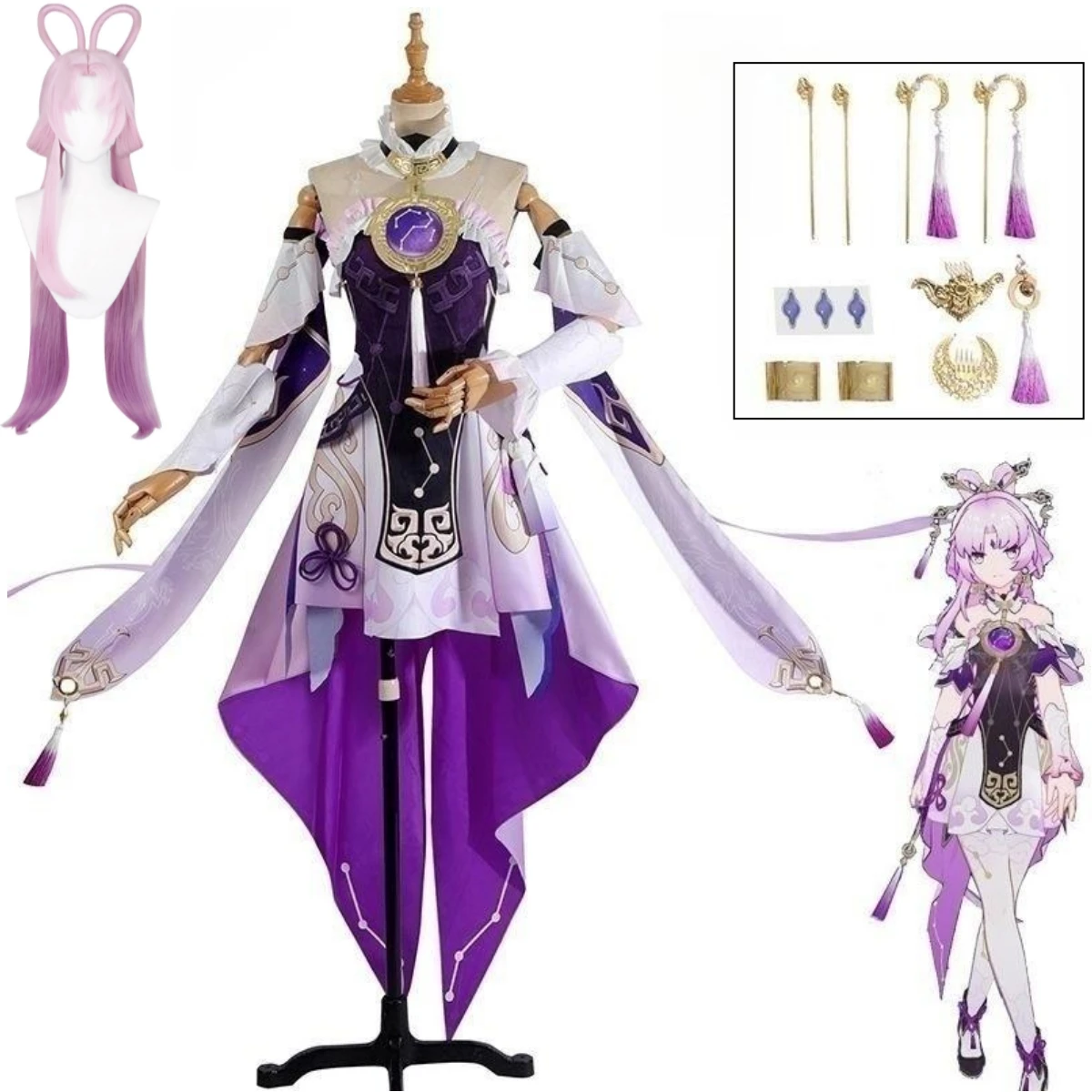 Anime Game Honkai Star Rail Fu Yuan Cosplay pour femme, robe de soirée d'Halloween, uniformes de carnaval, costume antique