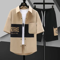 2023 Summer 2 Pieces Set Tracksuit Men's Two Shirt Shorts Harajuku Streetwear Oversized Men Sets Short Outfits Suits