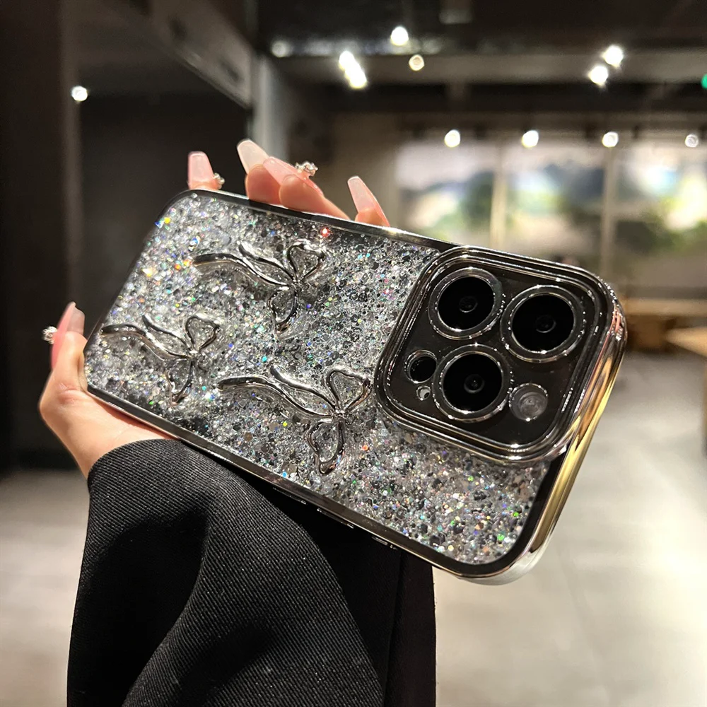 

Fine flash iPhone12 bow iPhone13pro for iPhone15 case iPhone14 Sequin iPhone14promax Electroplating iPhone13 soft