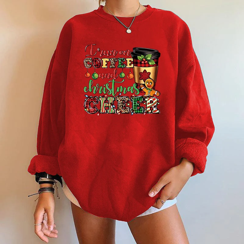 女性のラウンドネックカジュアルスウェットシャツ,流行のクリスマスレター服,秋と春の服,y2k