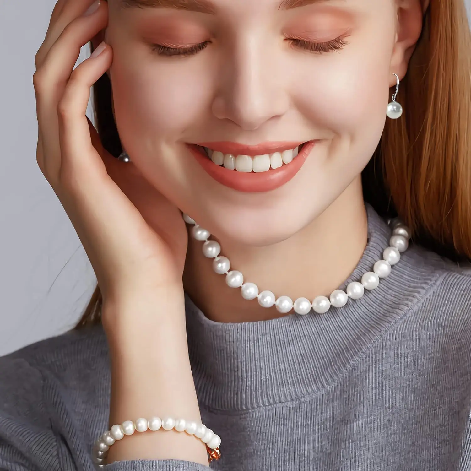 AA+ Pearl Necklaces Set For Women Men,10mm Round White Shell Pearl Necklace Includes Bracelet Stud Earring 3 Piece Jewelry