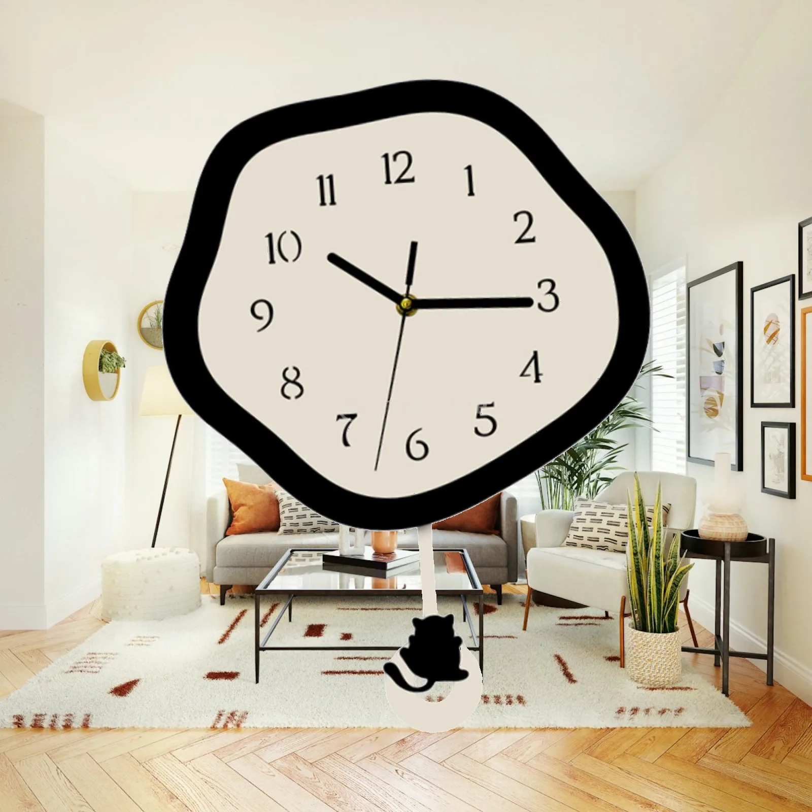 Cat Wall Clock Decor Silent Minimalist Adorable Cartoon Elegant Art Stylish Decorative Clock Ornament for Bedroom Living Room