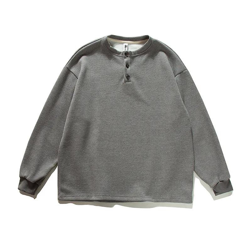 

Akkad Kuti 2026 New Retro Japanese Sle Color Henry Collar Long Sweatirt Loose Casual Ex Autumn New Couple Match