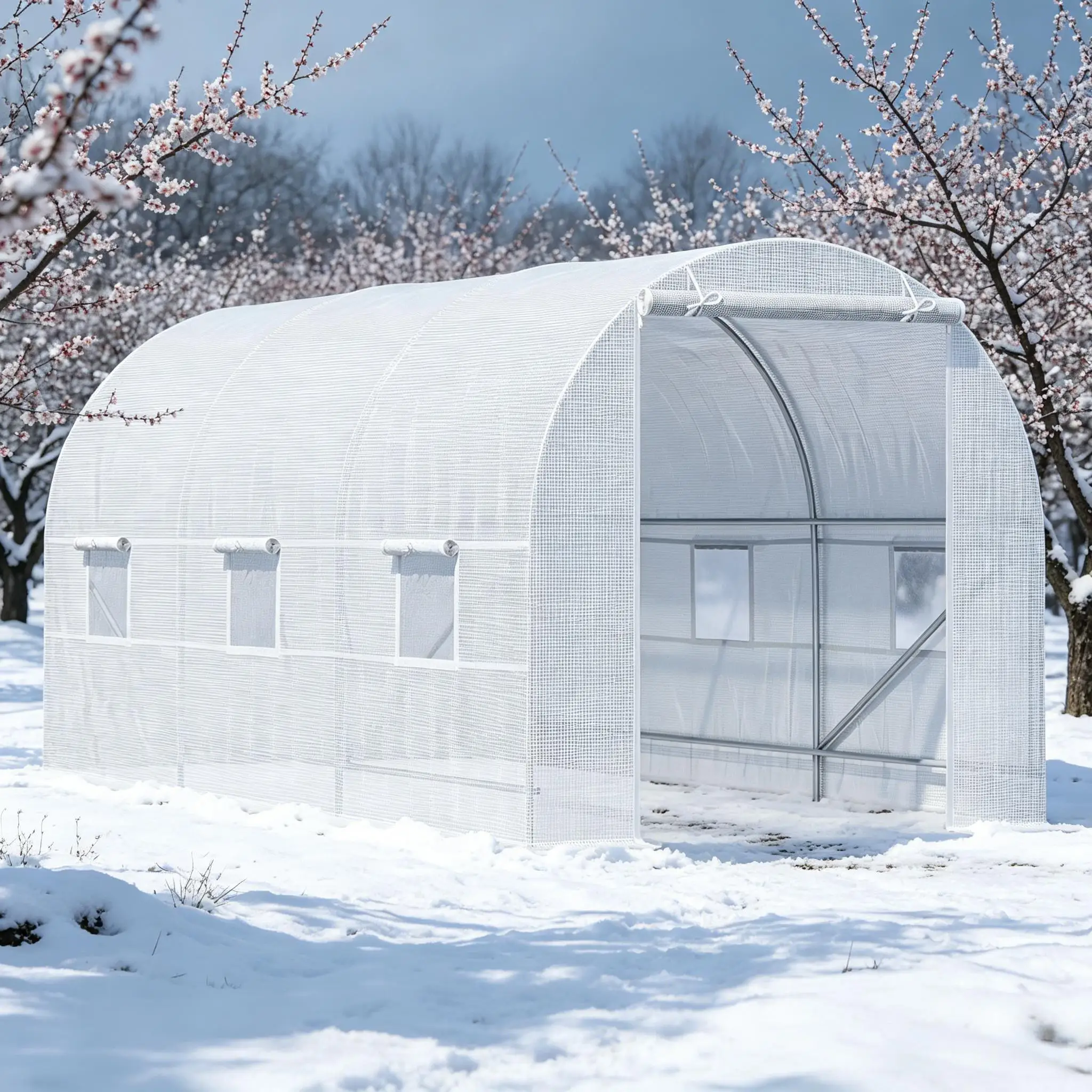 Large Walk-In Tunnel Greenhouse with Roll Up Door & Side Vent Windows, Heavy Duty PE Cover Plant Grow Tent Outdoor Garden Backyard Plant Shelter
