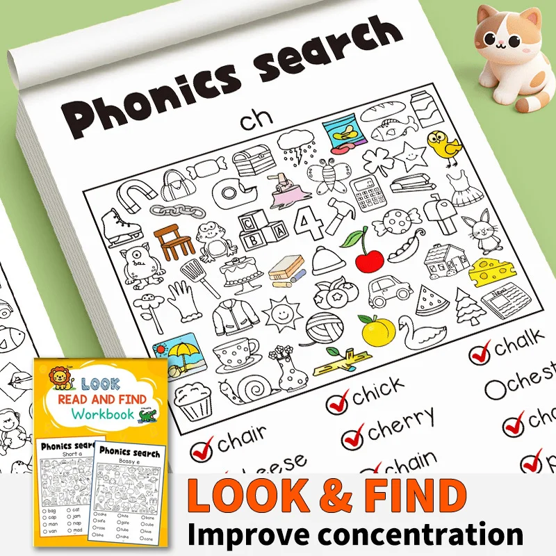 Livre d'images pour tout-petits : Chercher et trouver des objets amusants, livre de coloriage interactif pour enfants, papier écologique non toxique et sûr, sans agents fluorescents, sans odeur, entraînement amusant à la recherche des différences, développement des compétences d'observation, livre d'images interactif parent-enfant, activités cognitives et de coloriage amusantes pour les loisirs à la maison, favorise facilement la patience et l'attention des enfants, livre d'images amusant et sûr pour les activités parent-enfant.