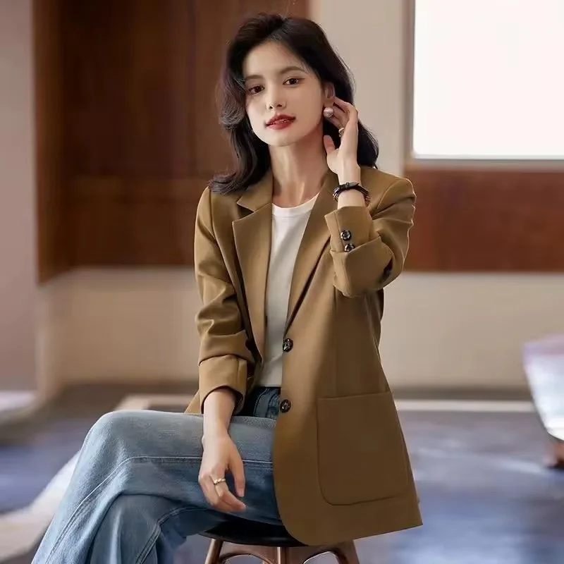 Wiosenno-jesienna, wysokiej jakości marynarka damska, rozcięta blezer, koreański temperament, odzież wierzchnia, jednorzędowa narzutka damska.