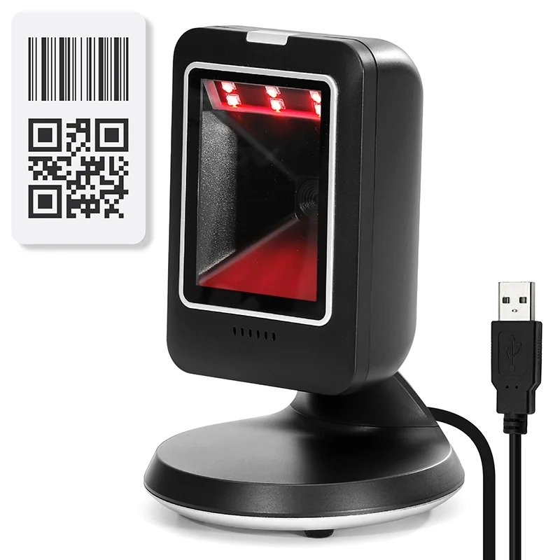 MP6300 Tabletop 2D 1D QR Barcode Scanner USB/RS232 Black, Play&Play for Library, Store, Supermarket POS