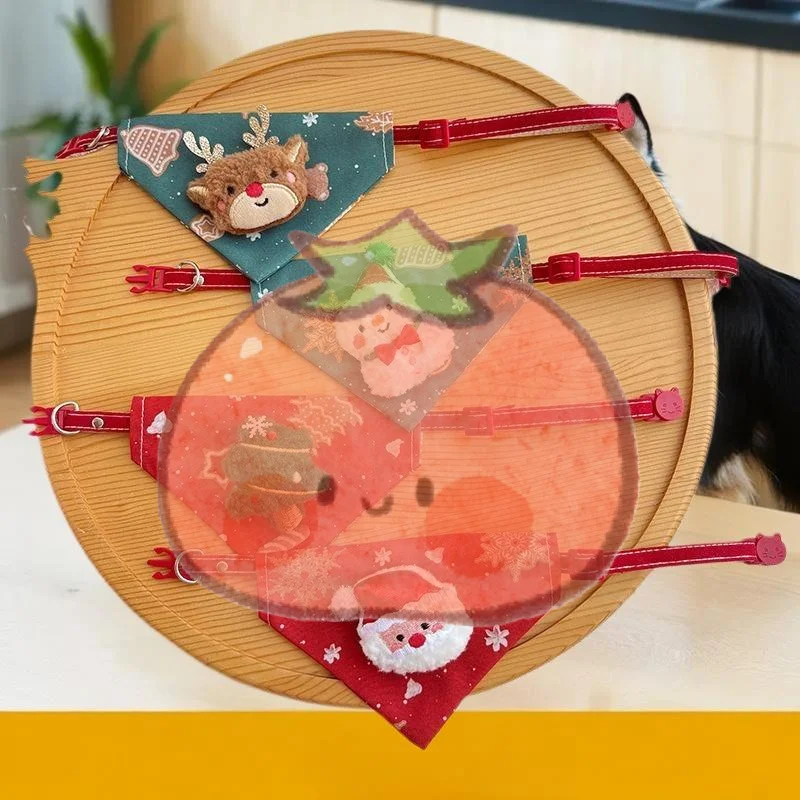 Bandana para mascotas de 23-40cm, árbol de Navidad, diseño de muñeco de nieve de Papá Noel para perro pequeño, ropa de cuello ajustable, decoración de cuello babero