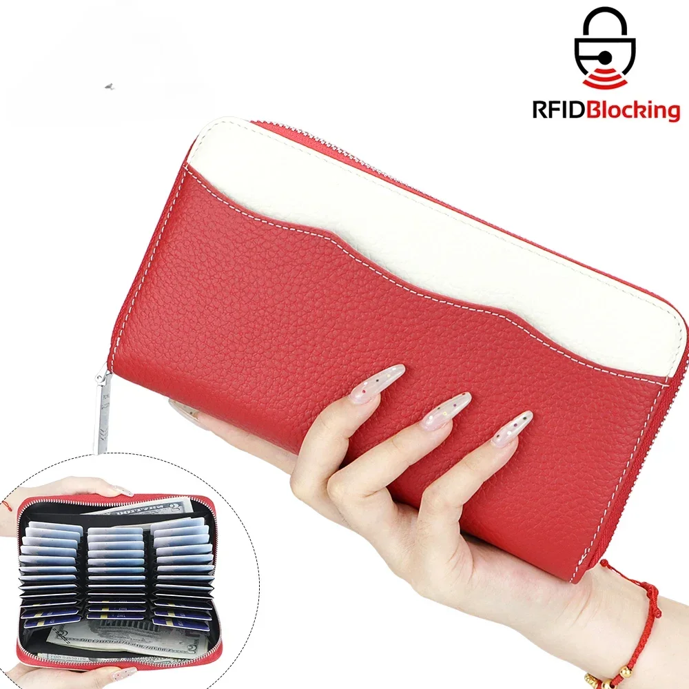 

URBAN MASTER Solid Genuine Leather Long Wallet RFID Blocking Organ Multi-card Slots Card Holder Clutch Purse for Daily Use 1908