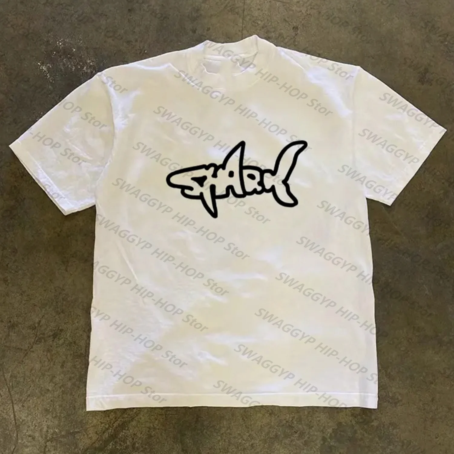 

[XNF Official Store]260 Of Grams Heavy Cotton! SHARK Hieroglyphics Letter Vintage Oversize Lovers' T-shirt Men's Women's Tops