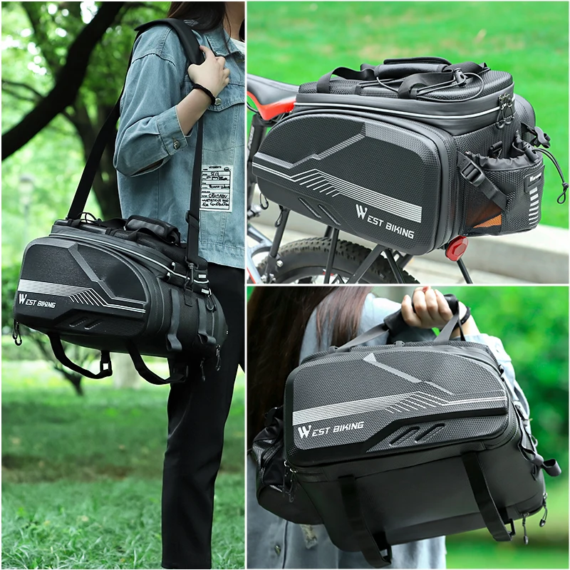 WEST BIKING 25-45L Expandable MTB Pannier Cycling Touring Bag Waterproof Carbon Grain Hard Shell Multifunctional Bicycle Trunk